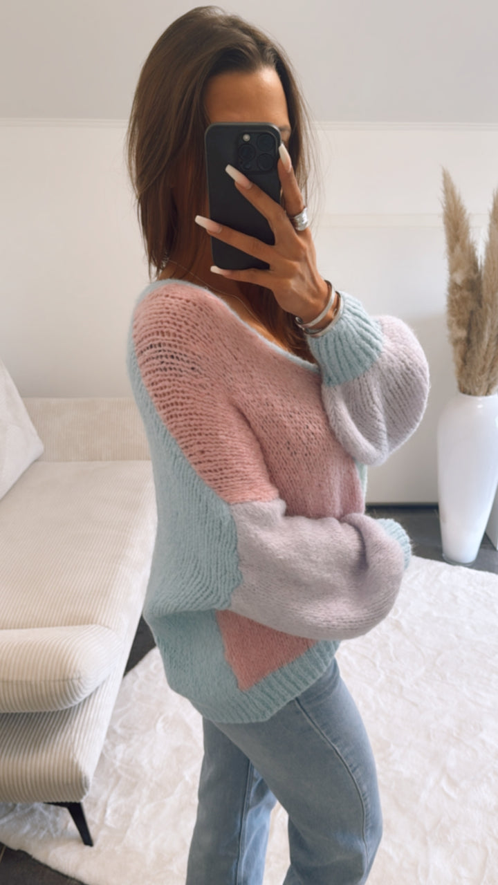 Cardigan im Bubblegum Look, gold - silberne Knöpfe / blau - rosa - mint - flieder Art. 9257