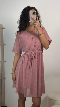 PUNKTE CHIFFON Kleid mit kurzen Ärmeln / puder Art.16095