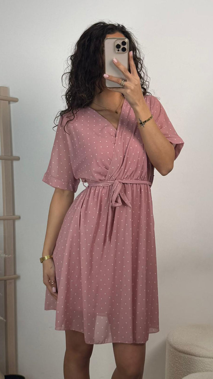 PUNKTE CHIFFON Kleid mit kurzen Ärmeln / puder Art.16095