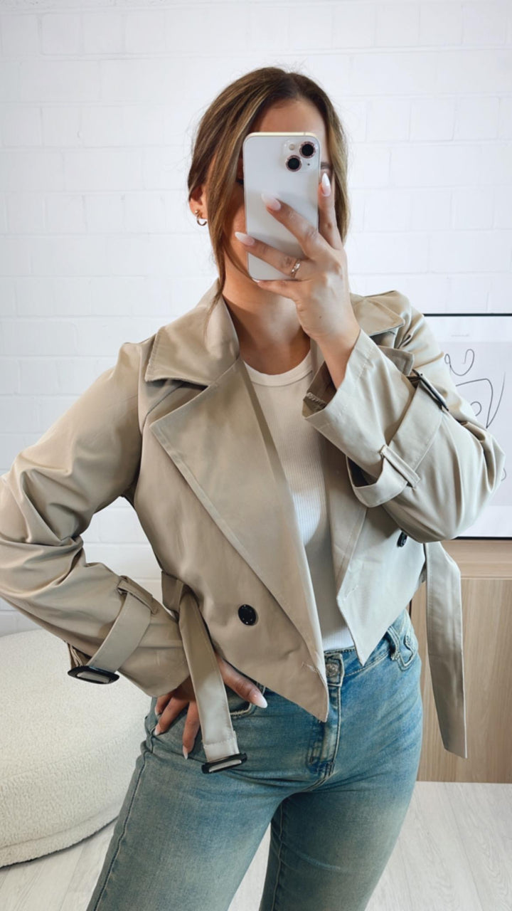 kurze Trenchcoat Jacke / beige - grau Art. 9720