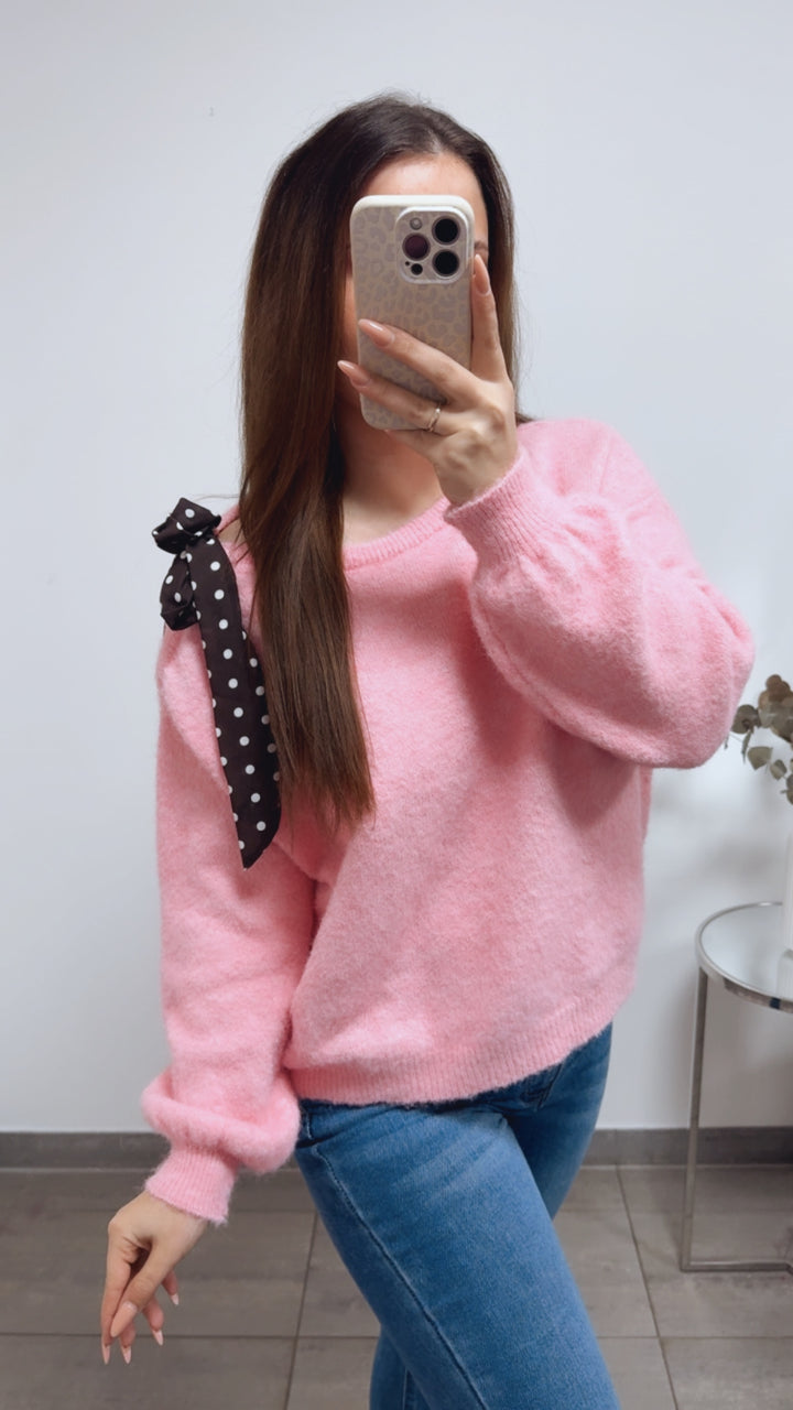 ONE SHOULDER Pullover, Punkte Schleife / soft pink Art. 13818