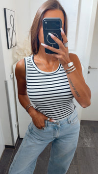 STREIFEN geripptes Tank Top / weiß - dunkel blau Art. 15244