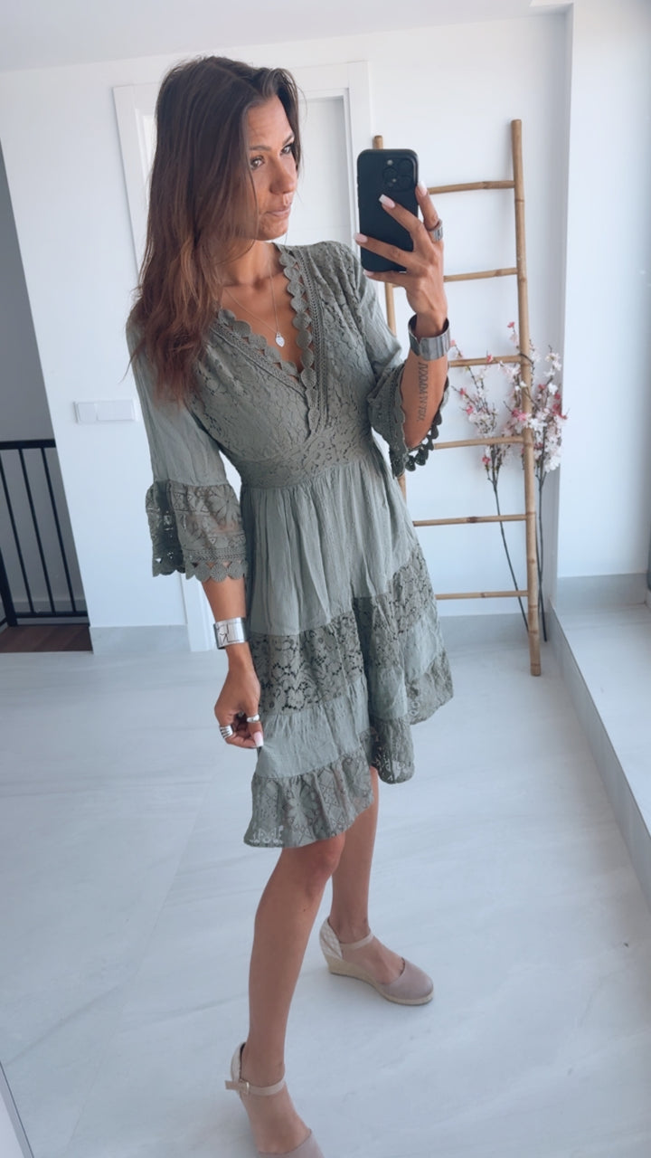 MIDI Boho -Style Kleid / khaki Art. 4776