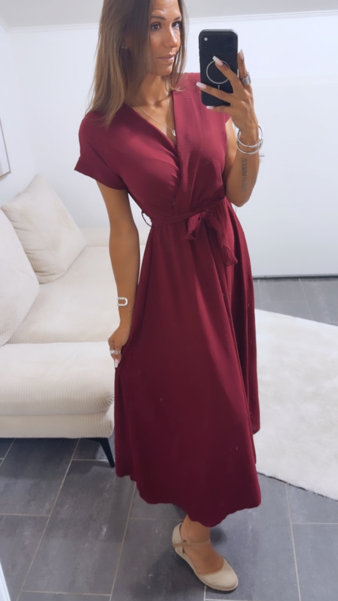 Maxi Kleid zum Binden, Wickeloptik / burgundy Art. 15375