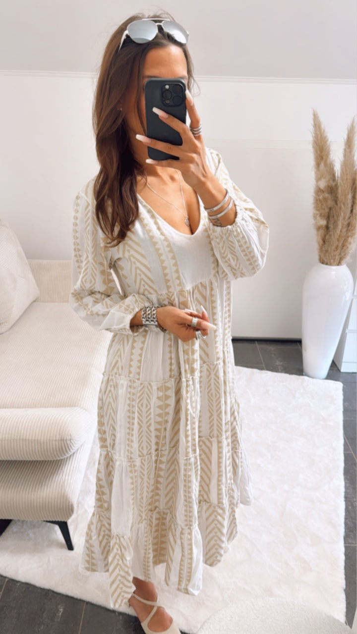(Midi-) PREMIUM Summer Vibe Kleid / weiss - beige Art. 9166