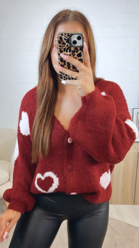 HERZEN Cardigan mit bunten Knöpfen / bordeaux rot - zartes soft rosa Art. 12536