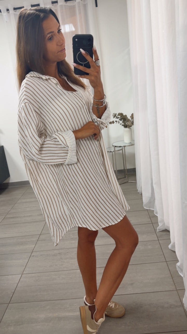 STREIFEN LANGE Musselin Bluse / Cappuccino verwaschen - weiss Art. 15588