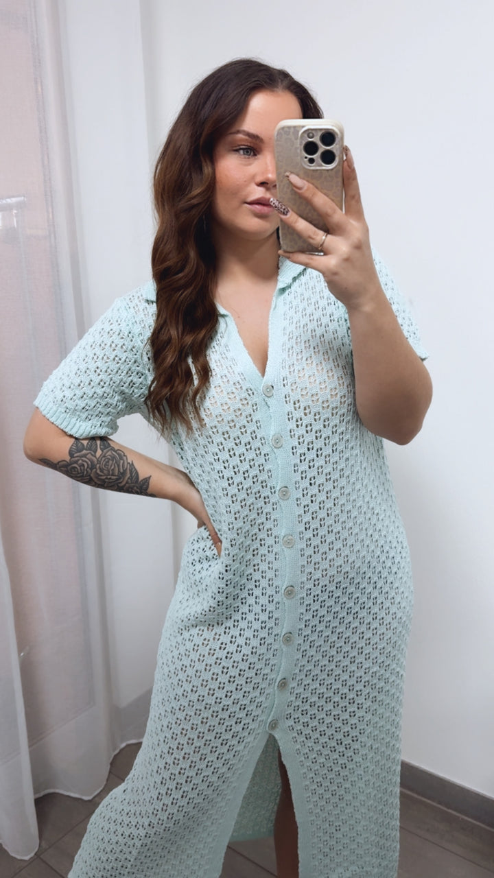 HOLIDAY (Maxi-) Kleid mit durchgehender Knopfleiste / light aqua Art. 14378