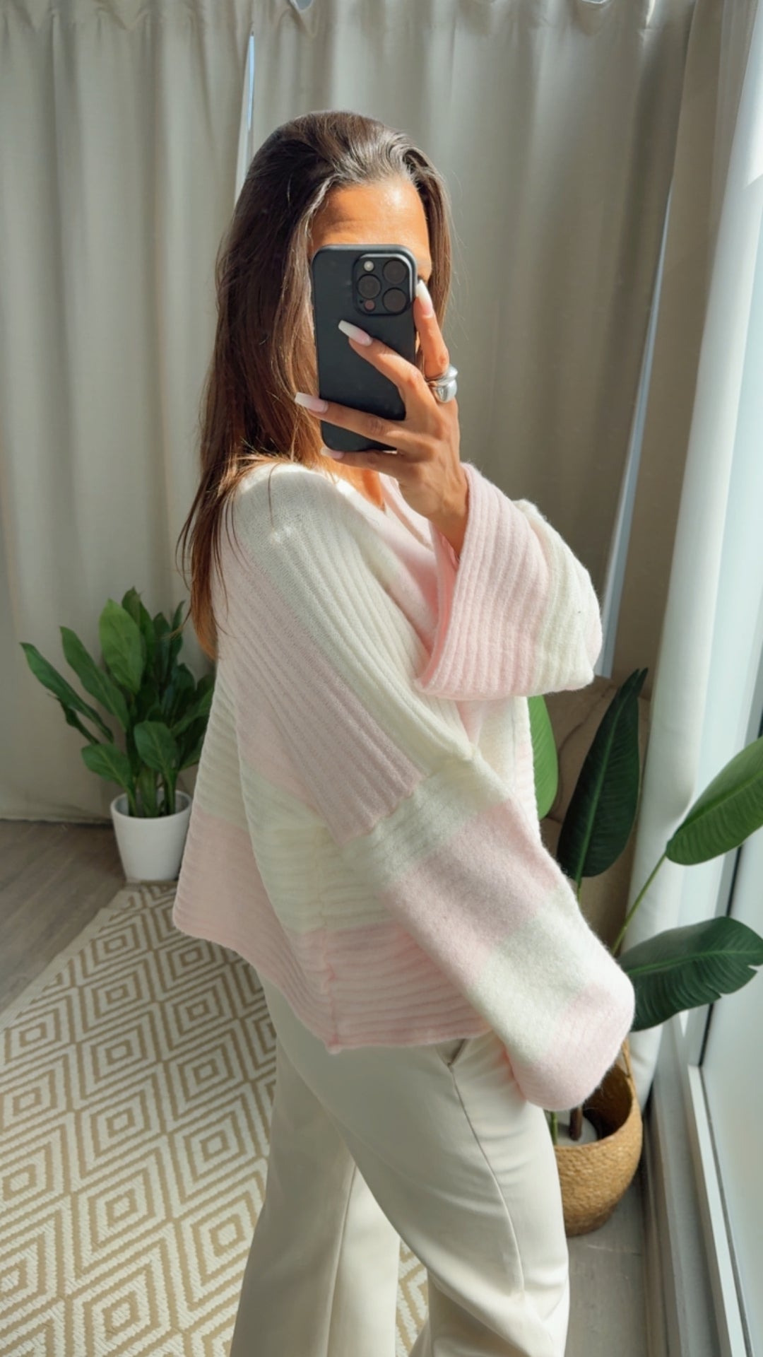 STREIFEN weiter, offener Cardigan / creme weiss - soft rosa Art. 14655