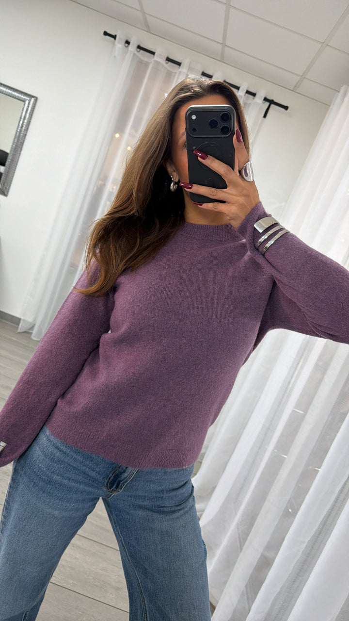 flauschiger Strick Pullover mit Rundhalsausschnitt / lila Art. 16577