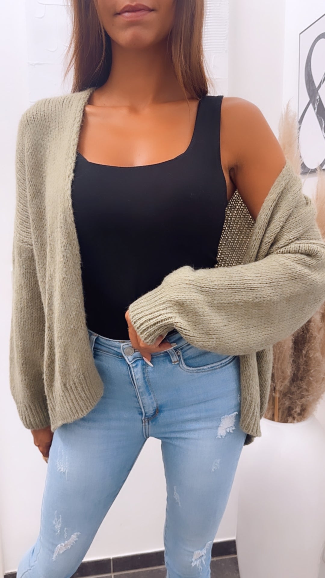 offener Strick Cardigan / khaki Art. 7068