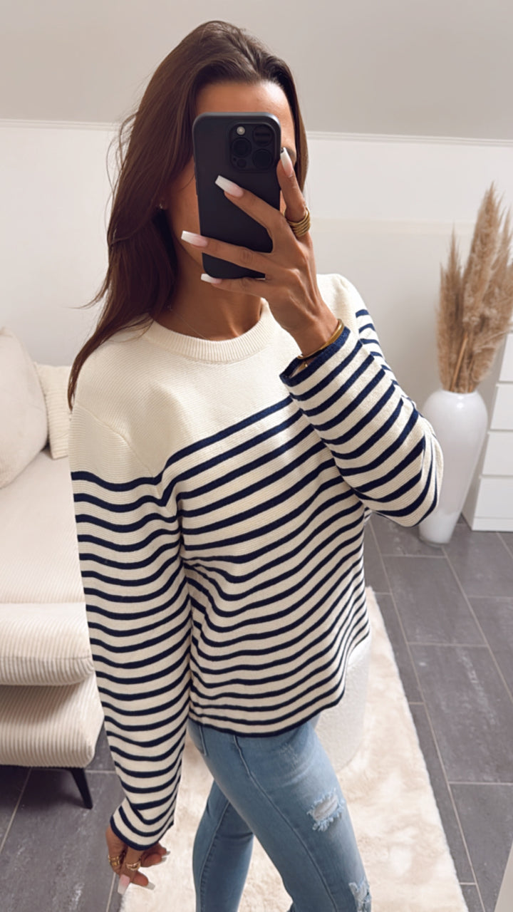 leichter Pullover mit dünnen Streifen / creme - dunkel blau Art. 8651