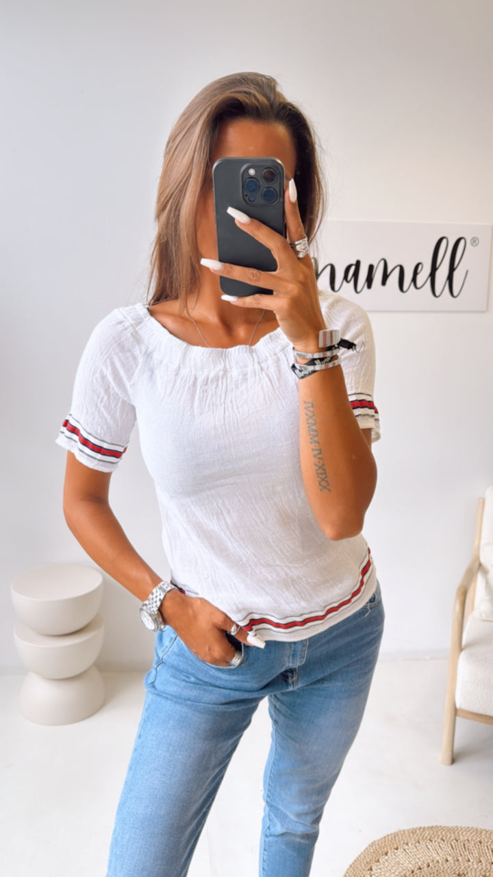 Off - Shoulder Baumwoll Oberteil, Streifen / weiss Art. 10523
