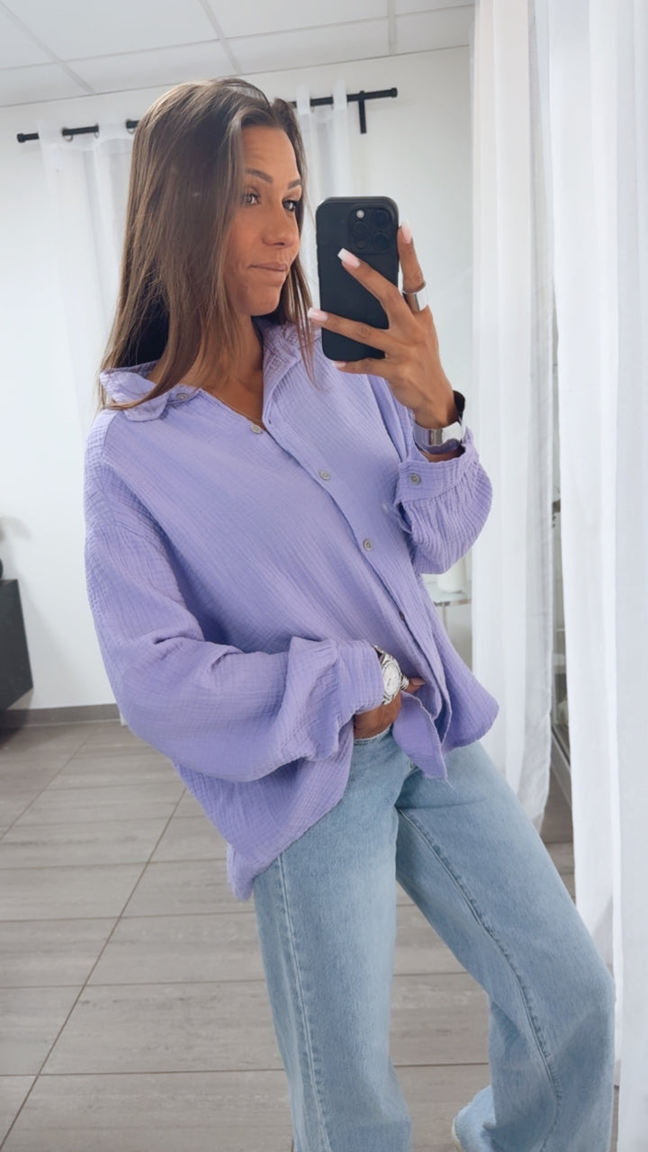 KURZE Oversize Musselin Bluse / flieder Art. 3156