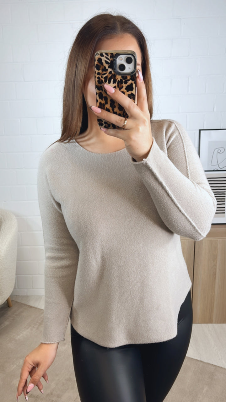 RUNDAUSSCHNITT Leichter, super weicher Pullover / light schlamm Art. 12974