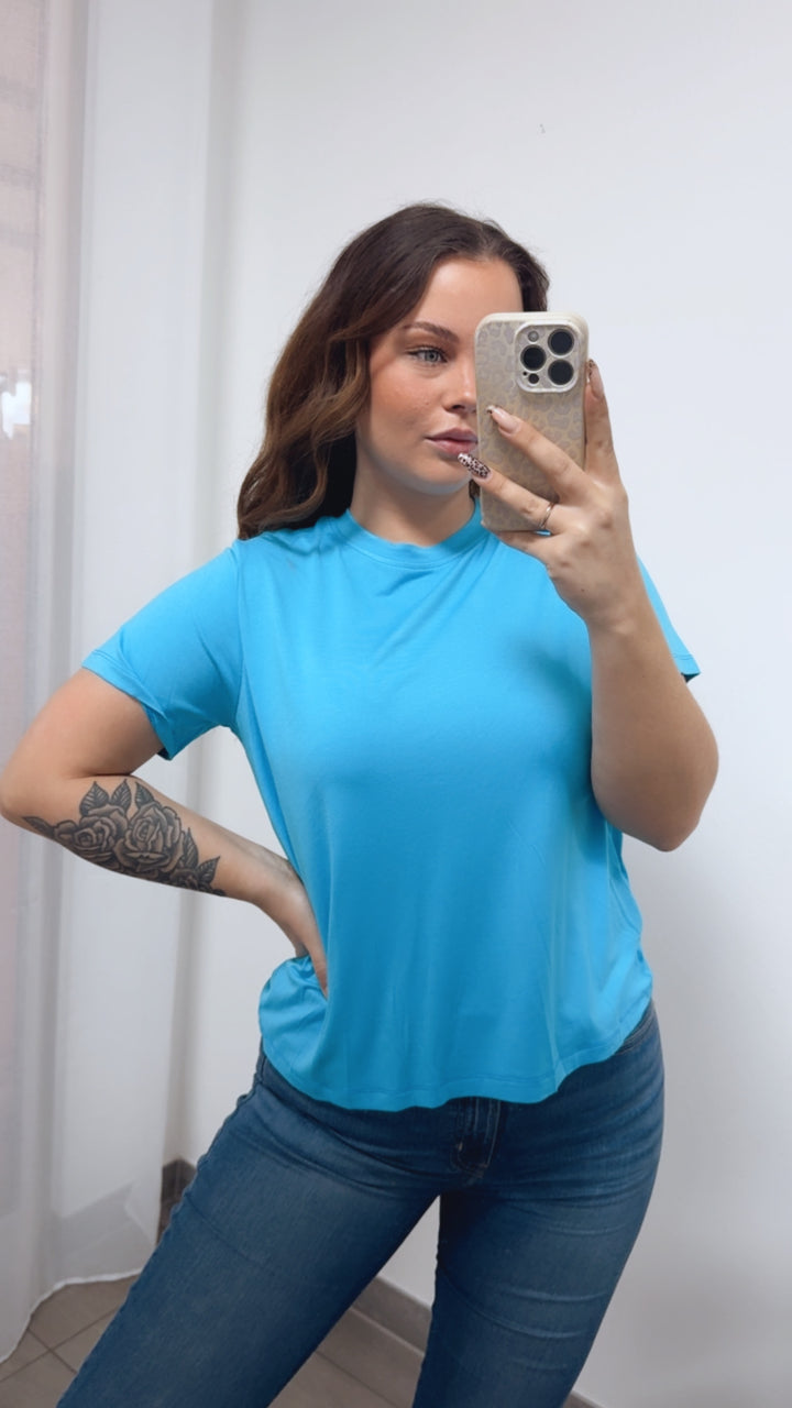 Basic T-shirt, Rundausschnitt / intensives aqua blau Art. 14411