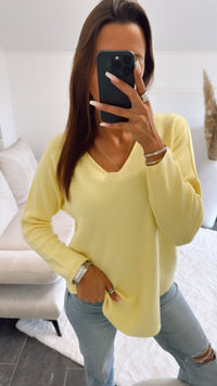 Leichter, super weicher Pullover, V-Ausschnitt / soft gelb Art. 9261
