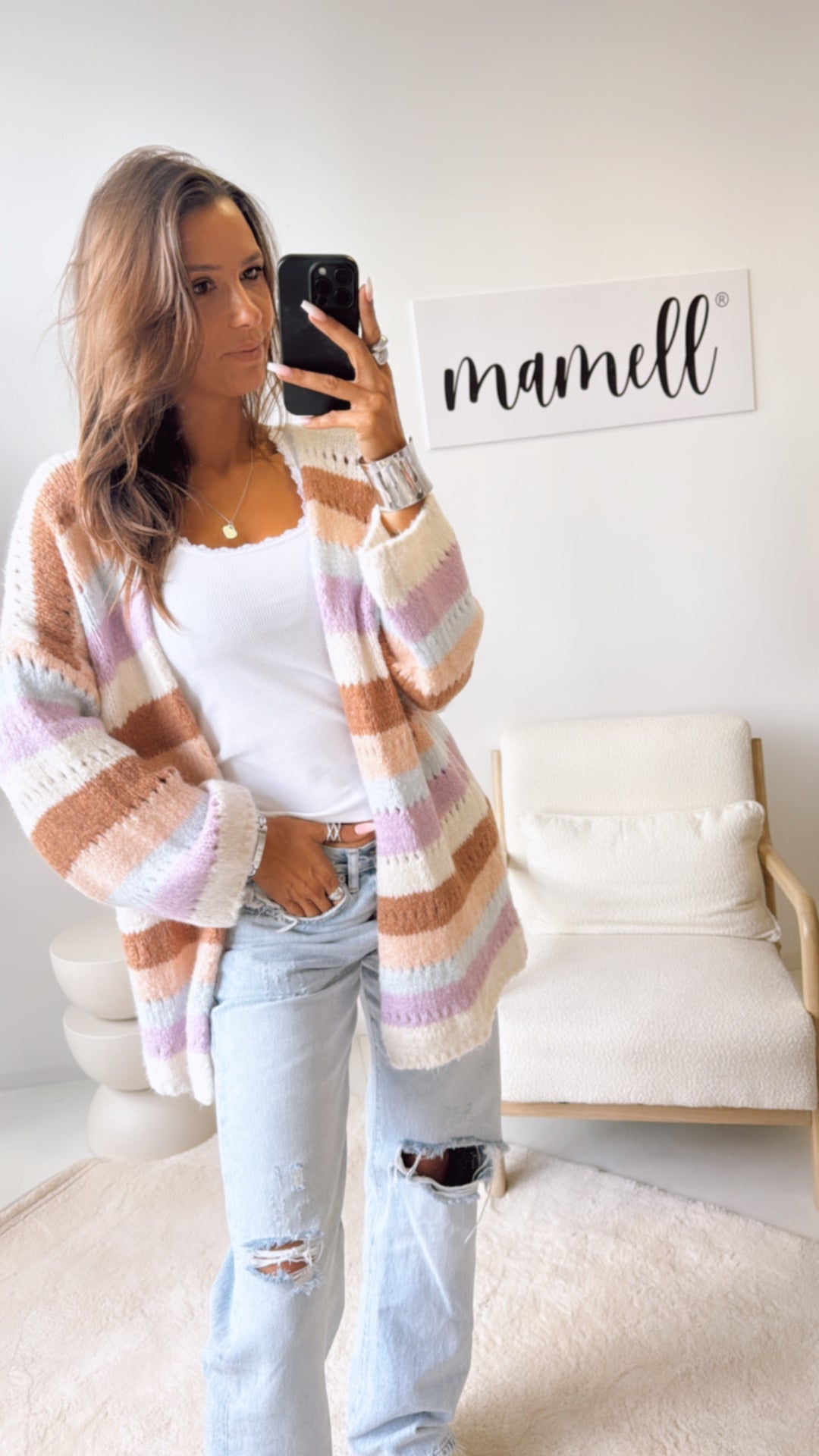 offener Cardigan mit Loch Strick Muster / creme - camel - nude - hell blau - flieder Art. 10943