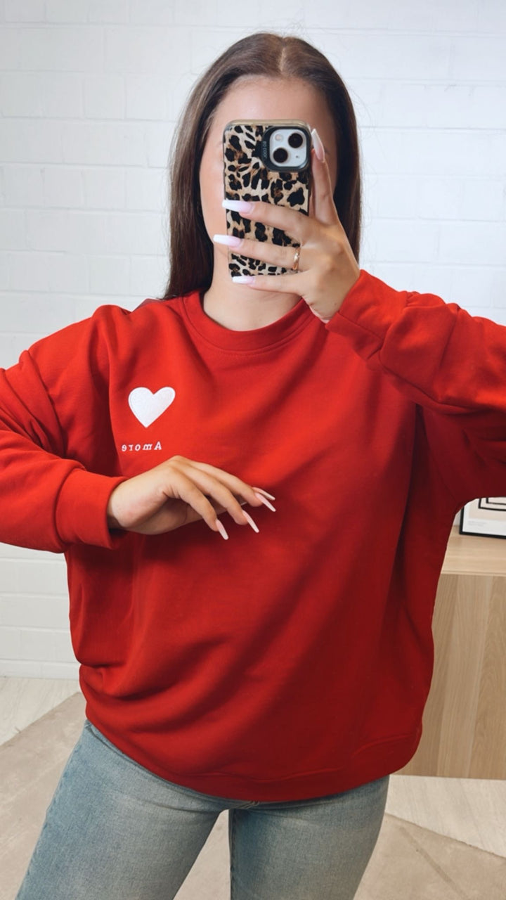 oversize Pullover " Amore " / rot - weiß Art. 12284