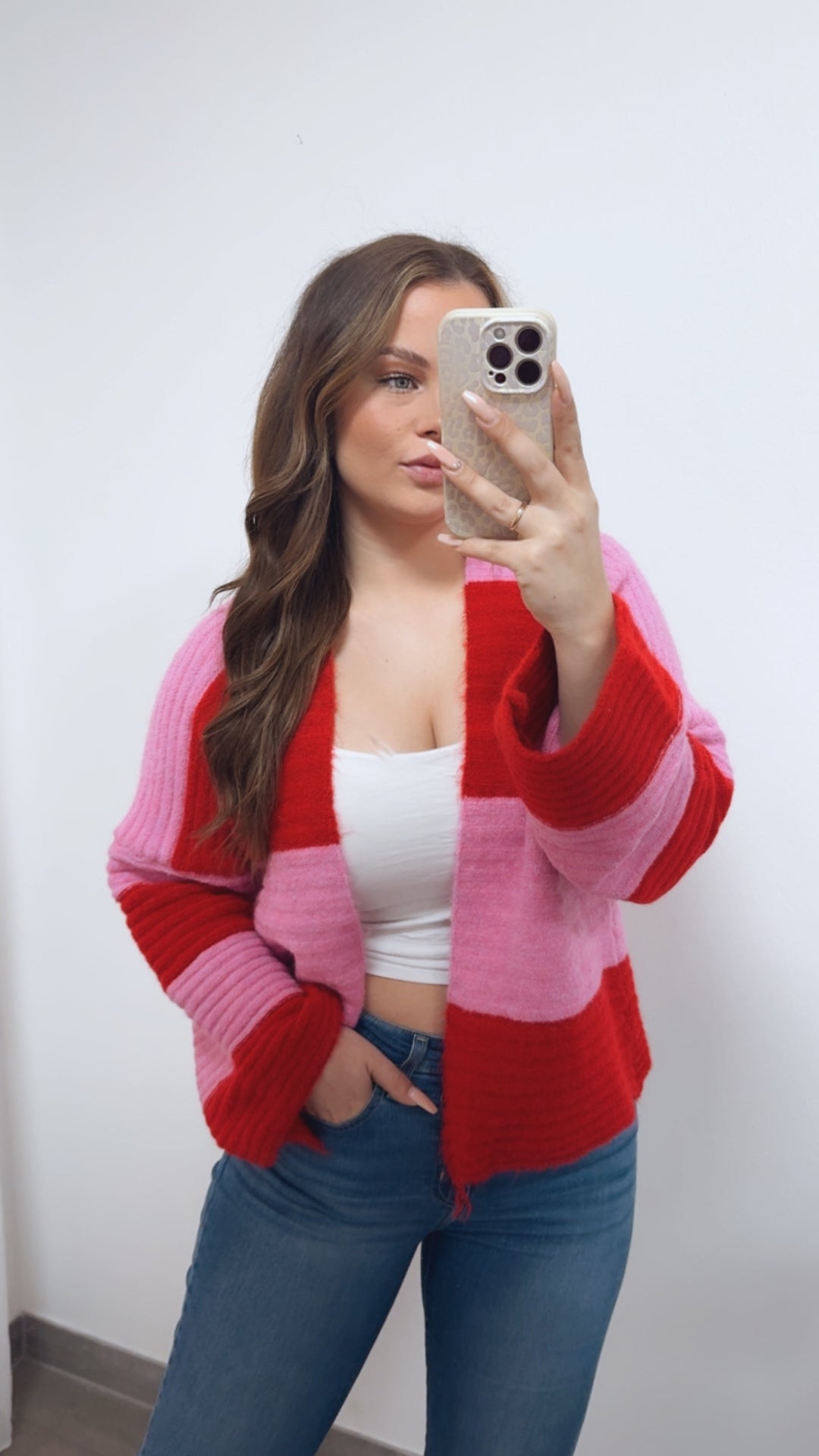 STREIFEN weiter, offener Cardigan / Pink - rot Art. 14686