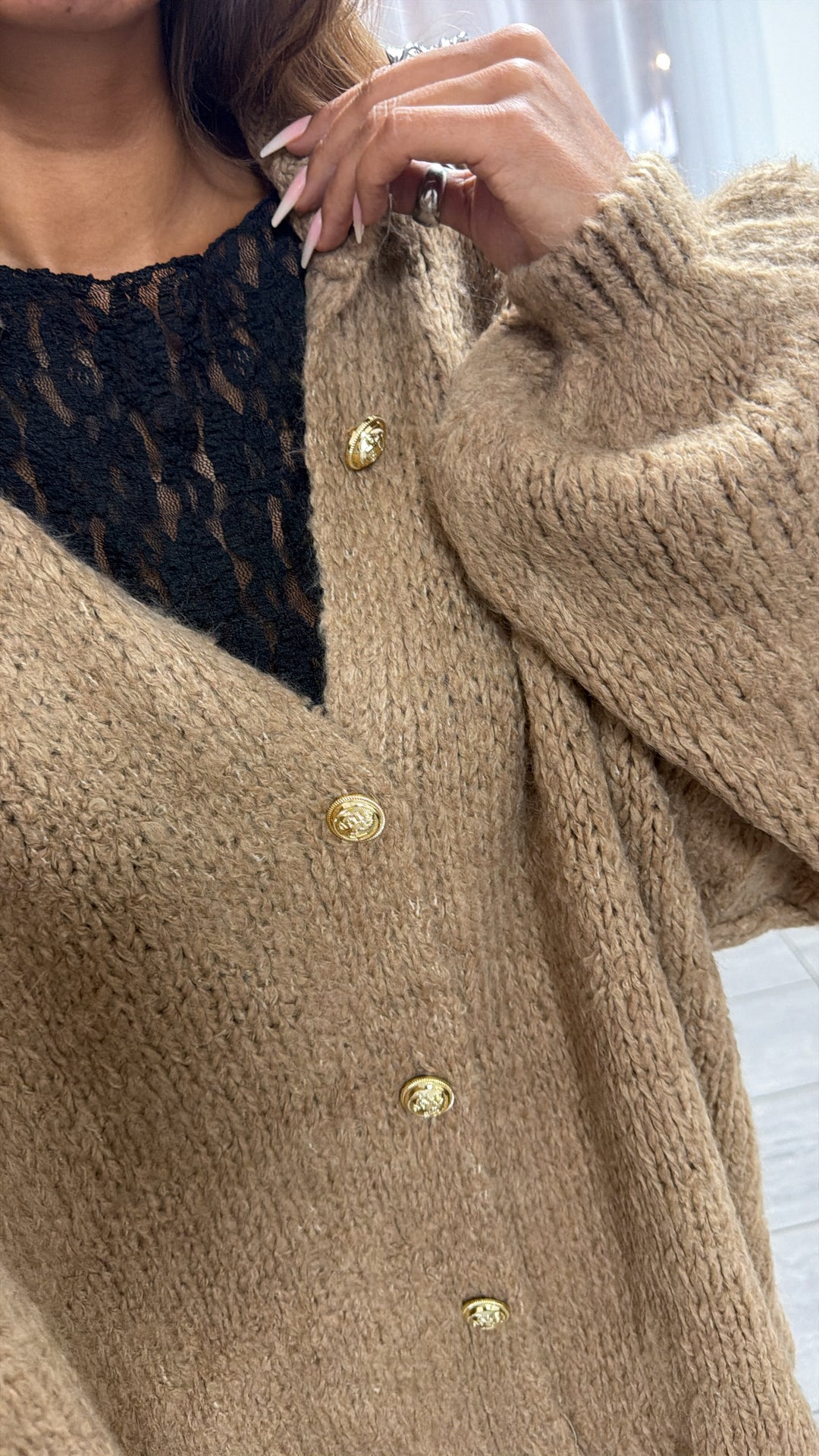 Kuschel Cardigan mit goldenen Knöpfen / Caramel  Art. 8538