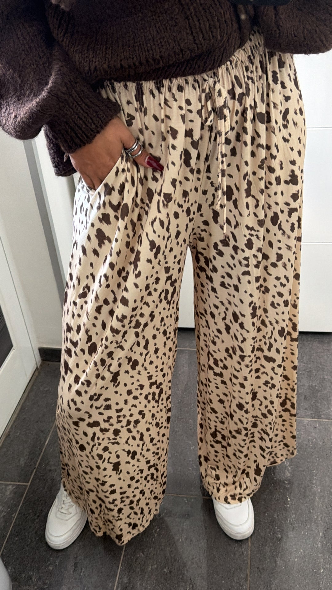 LEO ABSTRAKT Softe Stoff Hose / creme - braun Art. 16466