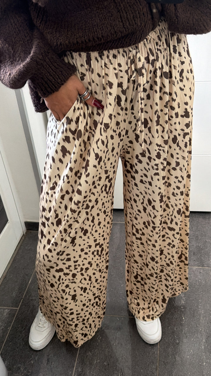 LEO ABSTRAKT Softe Stoff Hose / creme - braun Art. 16466