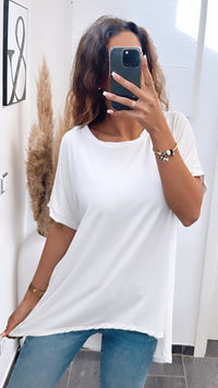 Vokuhila Long T-Shirt / weiss Art. 5914