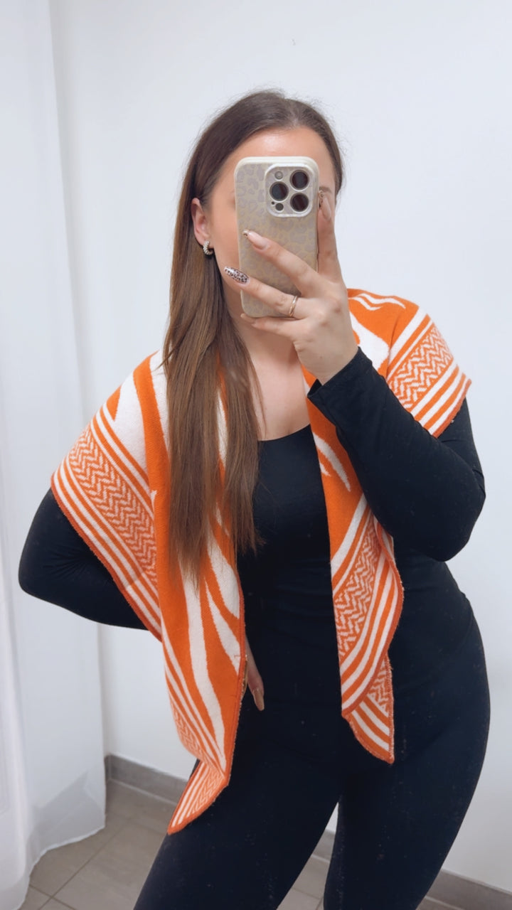 ZEBRA Kaschmir - Mix Dreiecks Schal / orange - weiss Art. 14352