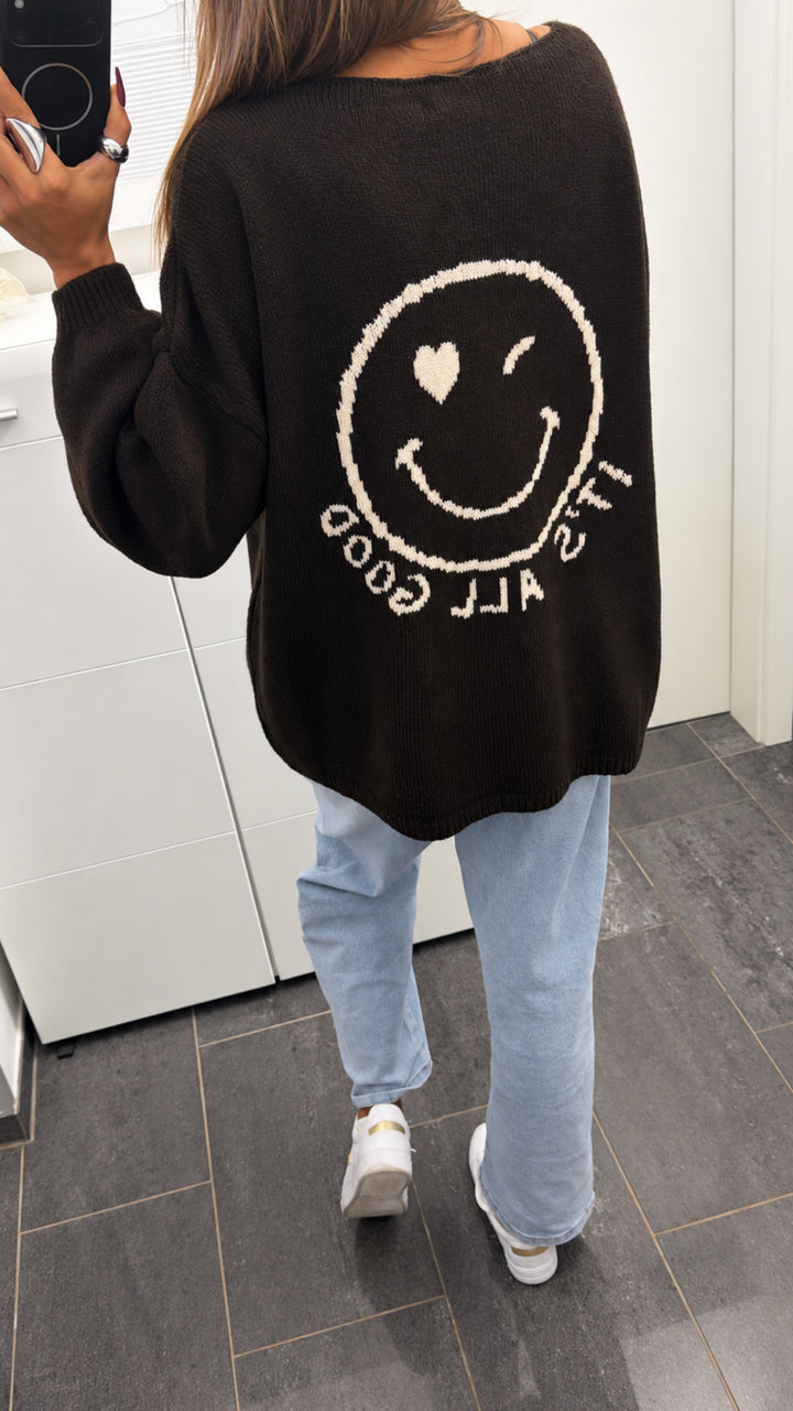 SMILEY Strick Pullover " all good " / dunkel braun - creme Art. 16440