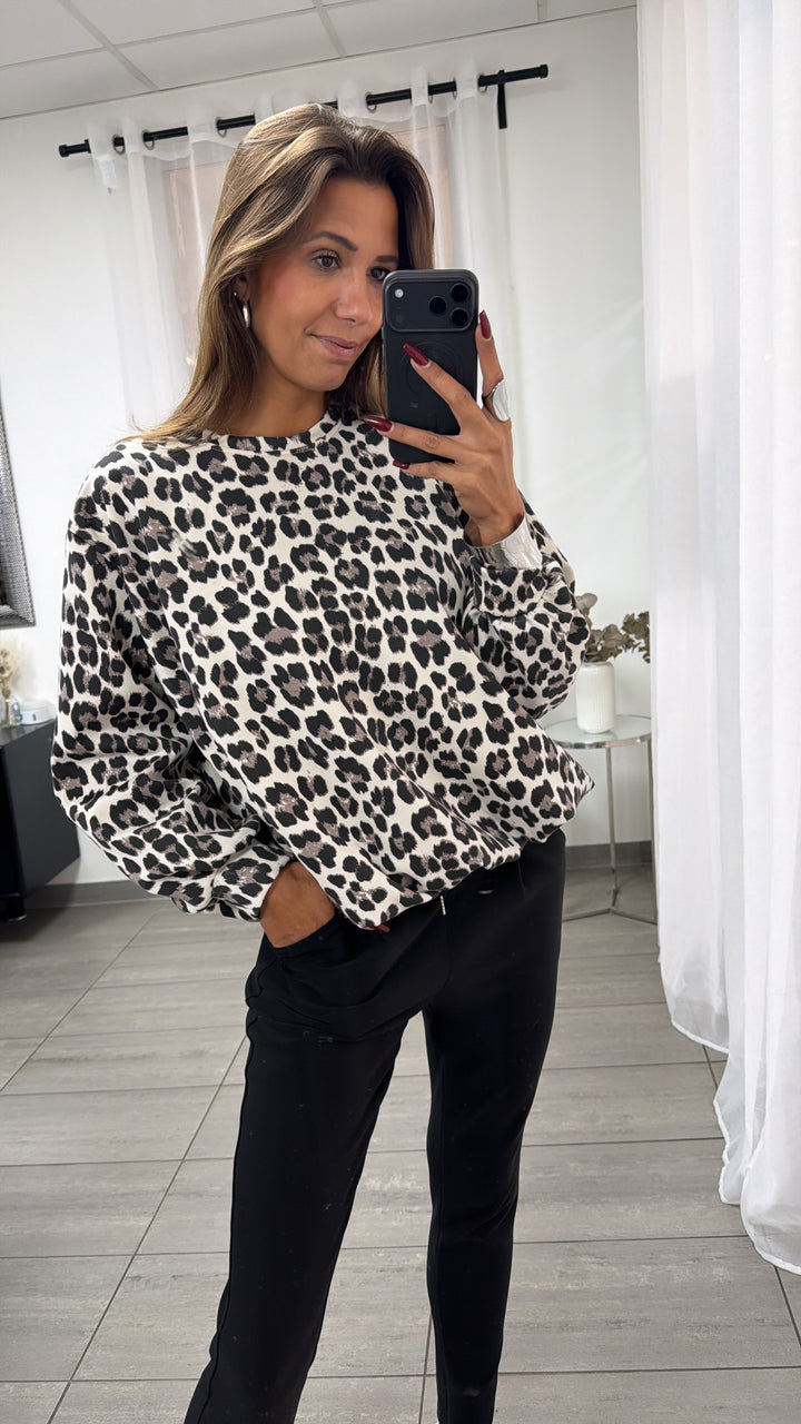 LEO Butterstoff Sweatshirt mit Ballonsaum / Creme - taupe - schwarz Art. 16530