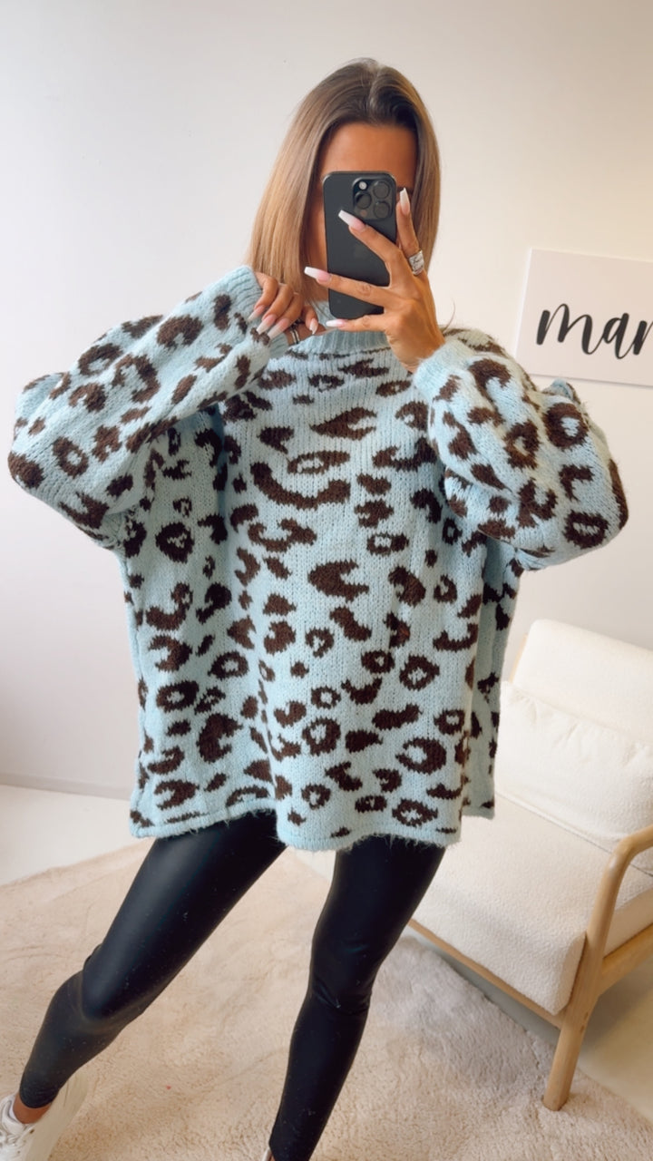 LEO Oversize Kuschel - Pullover / hell blau - schoko braun Art. 12695