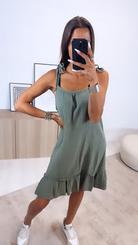 (Midi-) Musselin Kleid mit dünnen Trägern / khaki Art. 6198