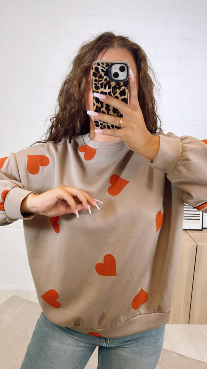 Sweater mit Herzen / beige - orange Art. 10831