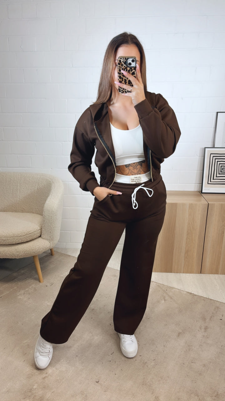dreiteiliges Set aus Hose, Jacke und Bustier Top " Your outfit can be " / schoko braun Art. 12742