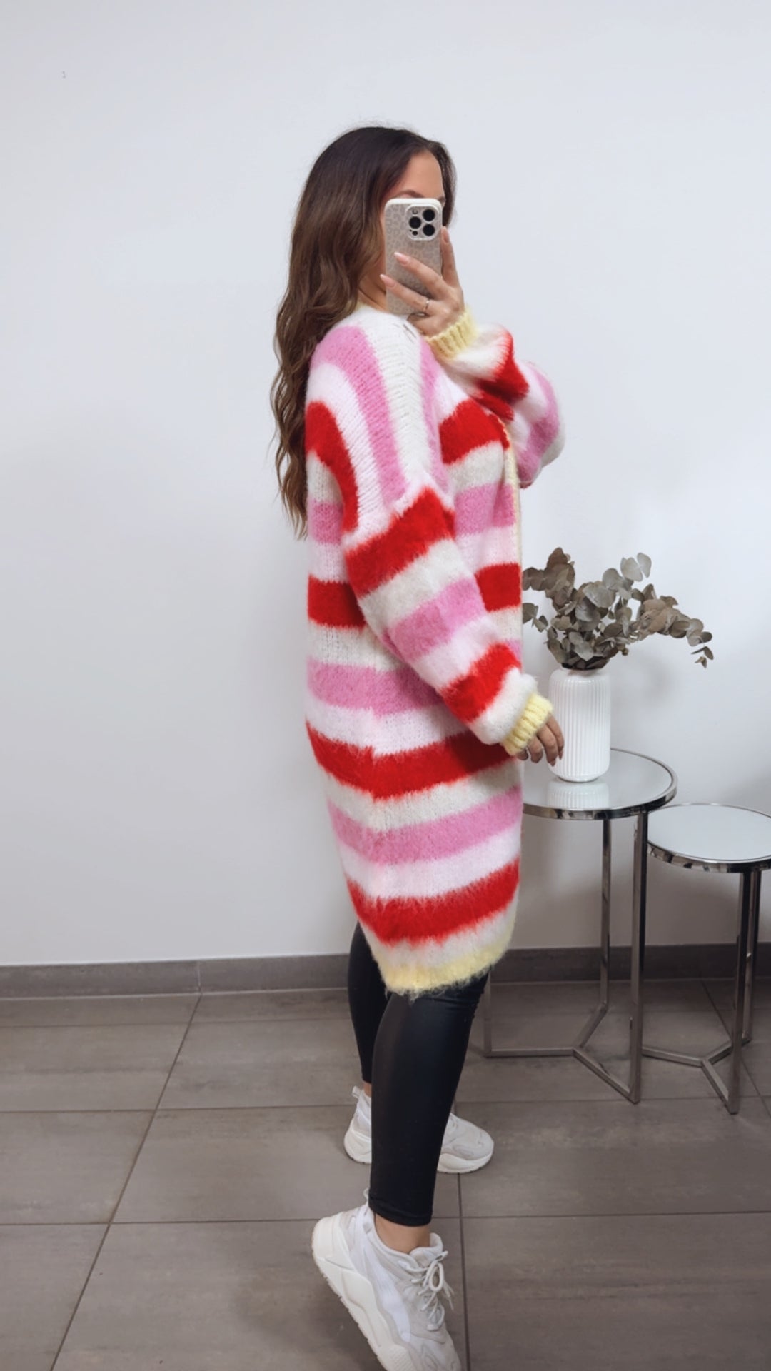 STREIFEN flauschiger, offener Cardigan / soft gelb - creme - pink - rosa - rot Art. 13571