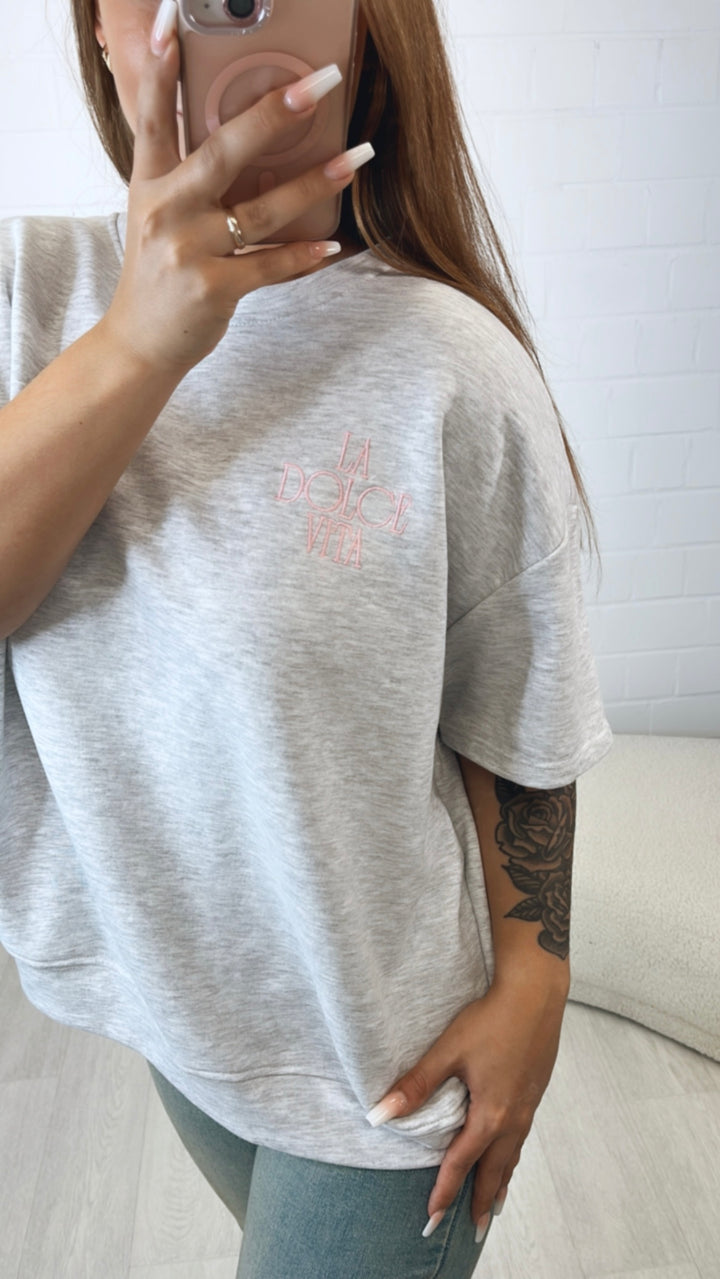 kurzarmiges Sweatshirt " Vita " / hell grau meliert Art. 10403