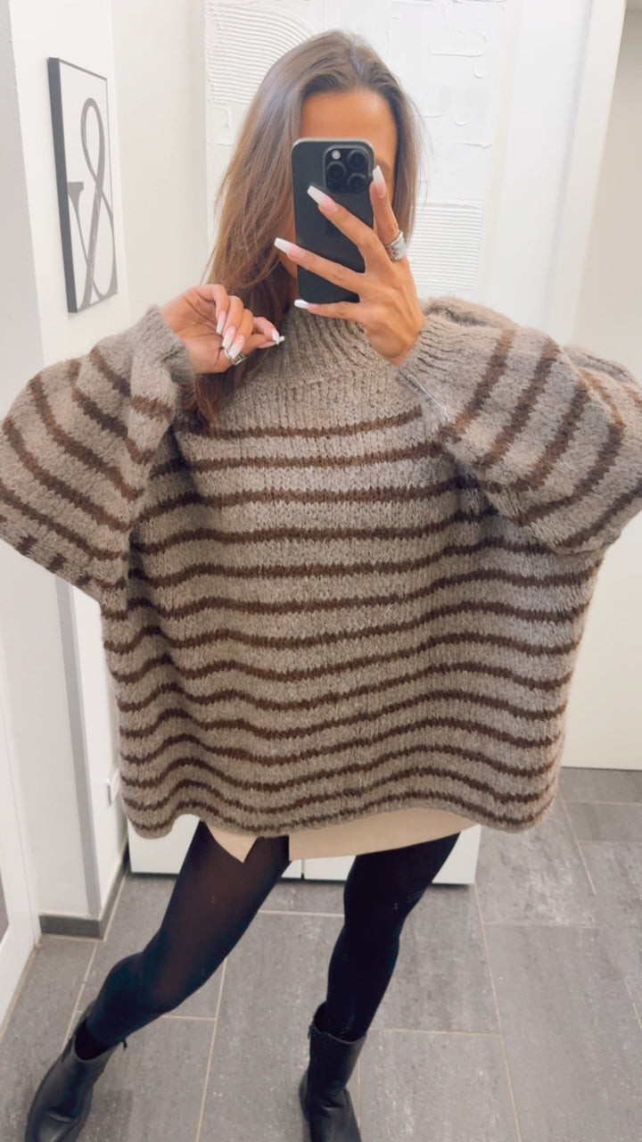 DÜNNE STREIFEN Ultra Oversize Kuschel - Pullover / braun meliert - schoko braun Art. 12704