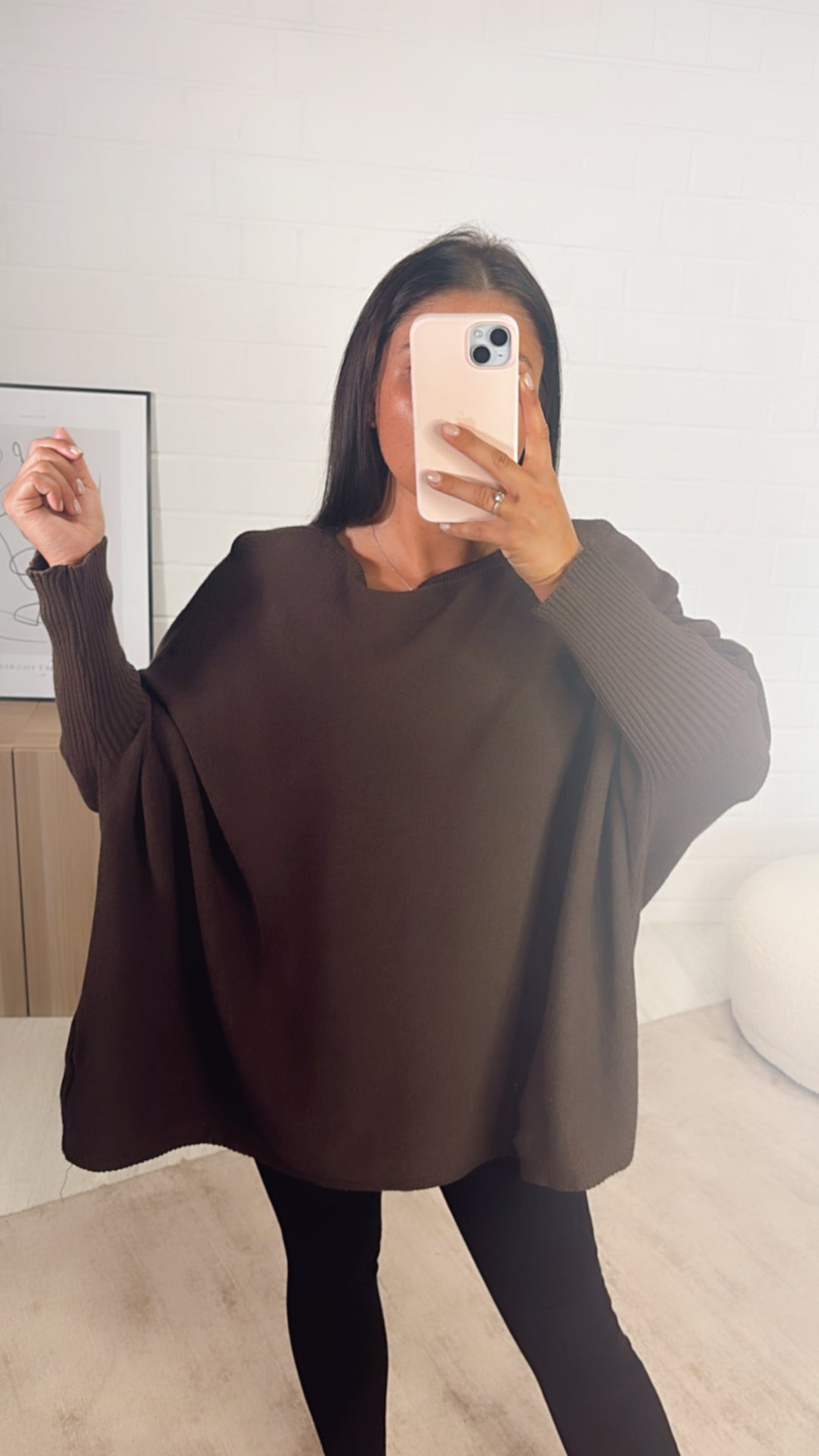 ultra weicher Pullover mit Fledermausärmeln / braun Art. 7361