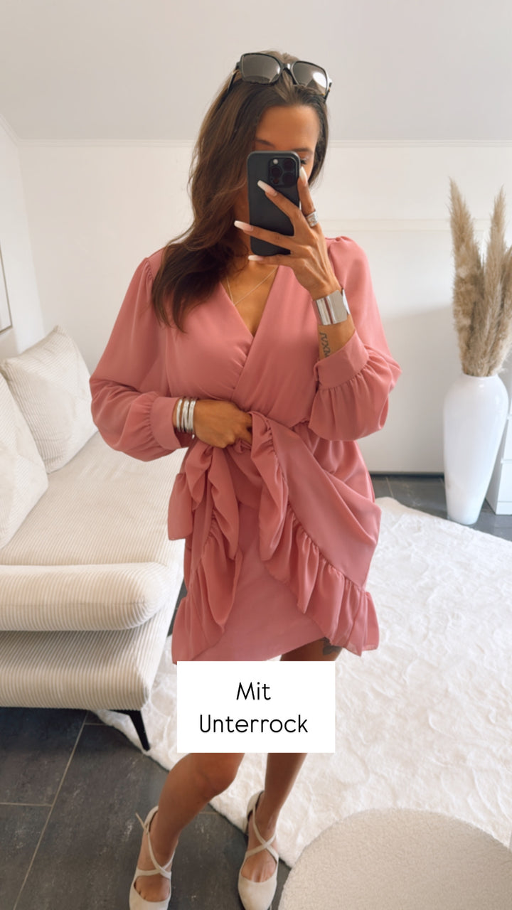 Chiffon Kleid in Wickeloptik / helle beere Art. 9299