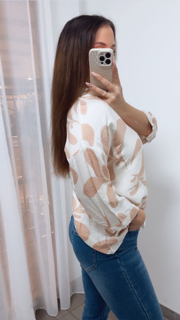 MUSTER Viskose - Leinen Bluse / creme - puder rosa Art. 14022