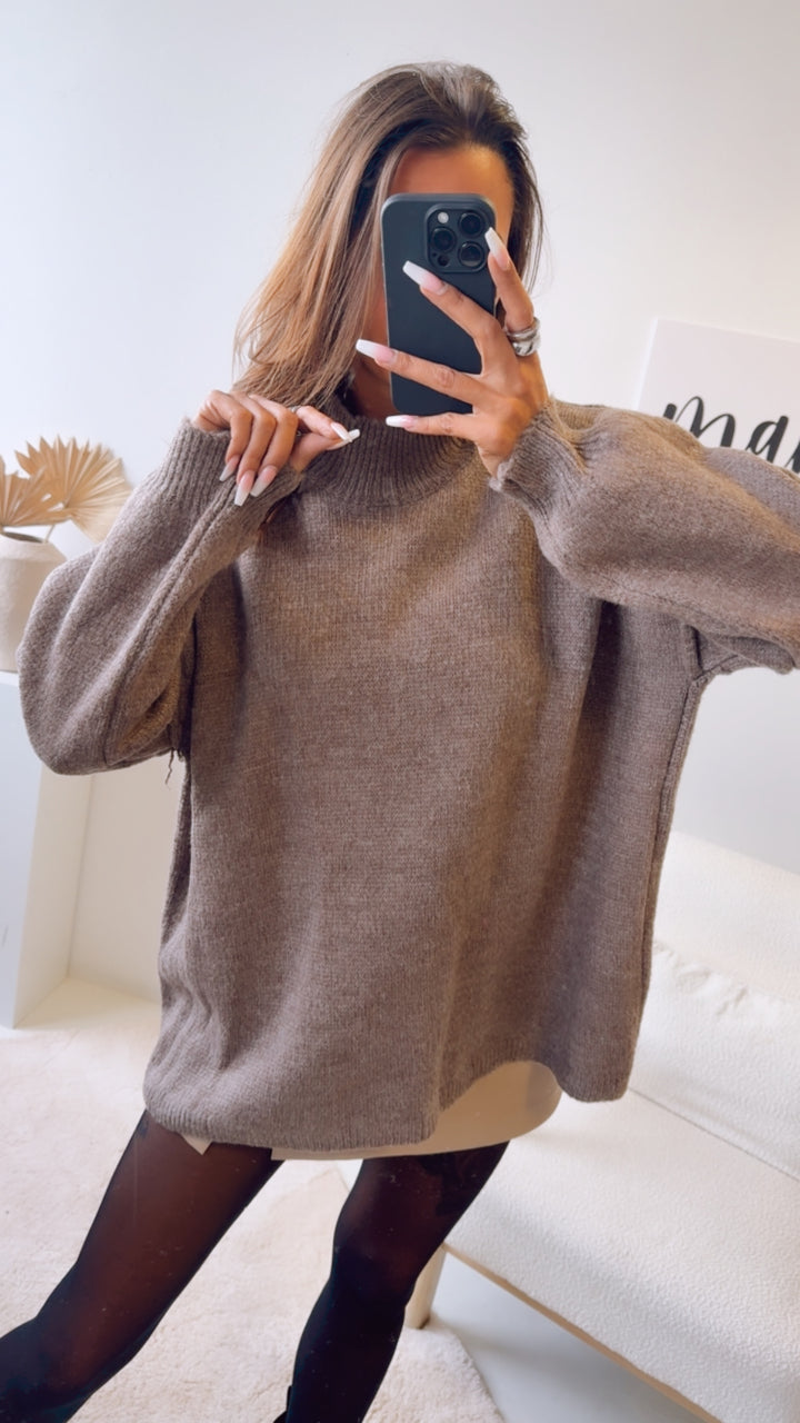 wollfreier Oversize Pullover / braun meliert Art. 12893