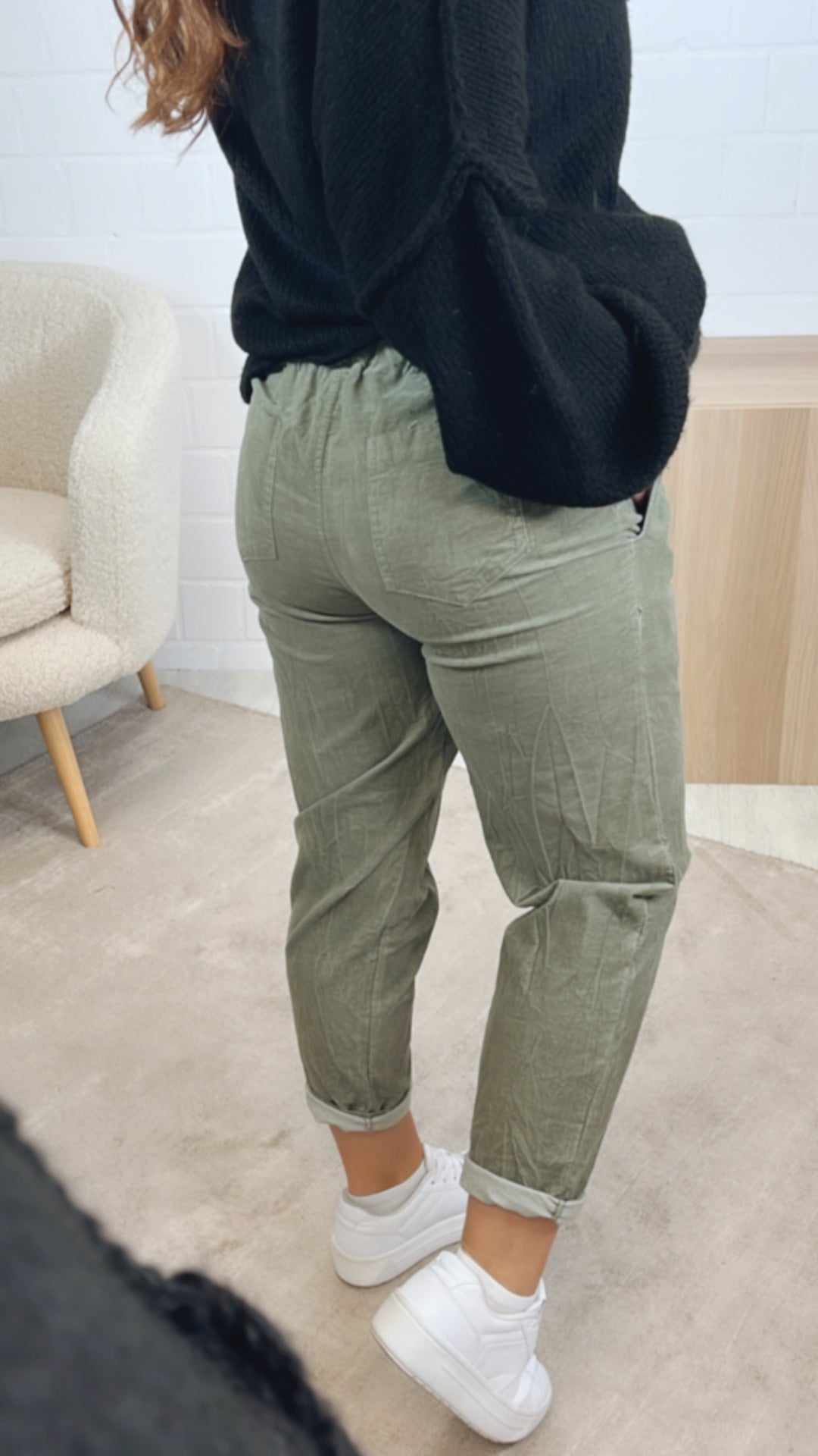 lockere Knitter Optik Hose im Velours Look / soft khaki Art. 12860