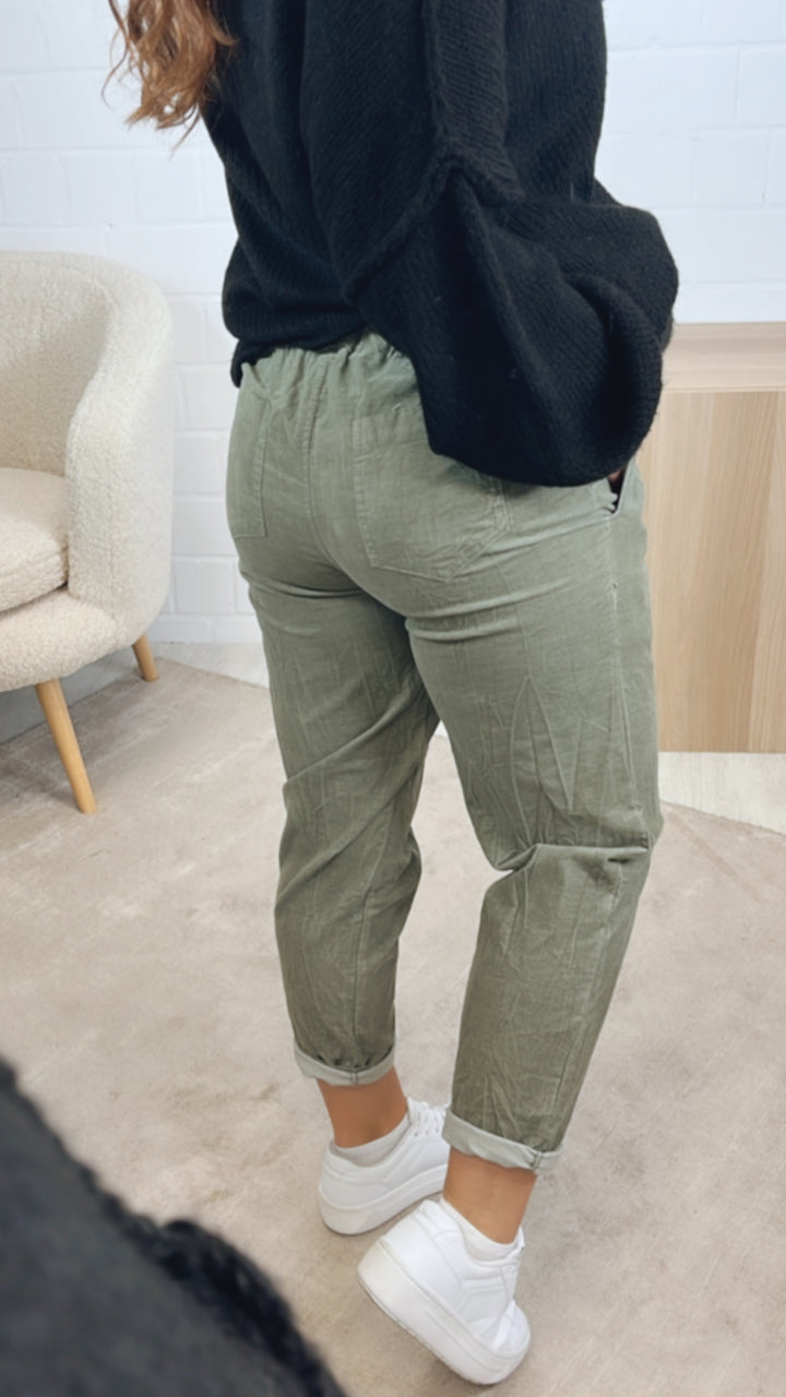 lockere Knitter Optik Hose im Velours Look / soft khaki Art. 12860