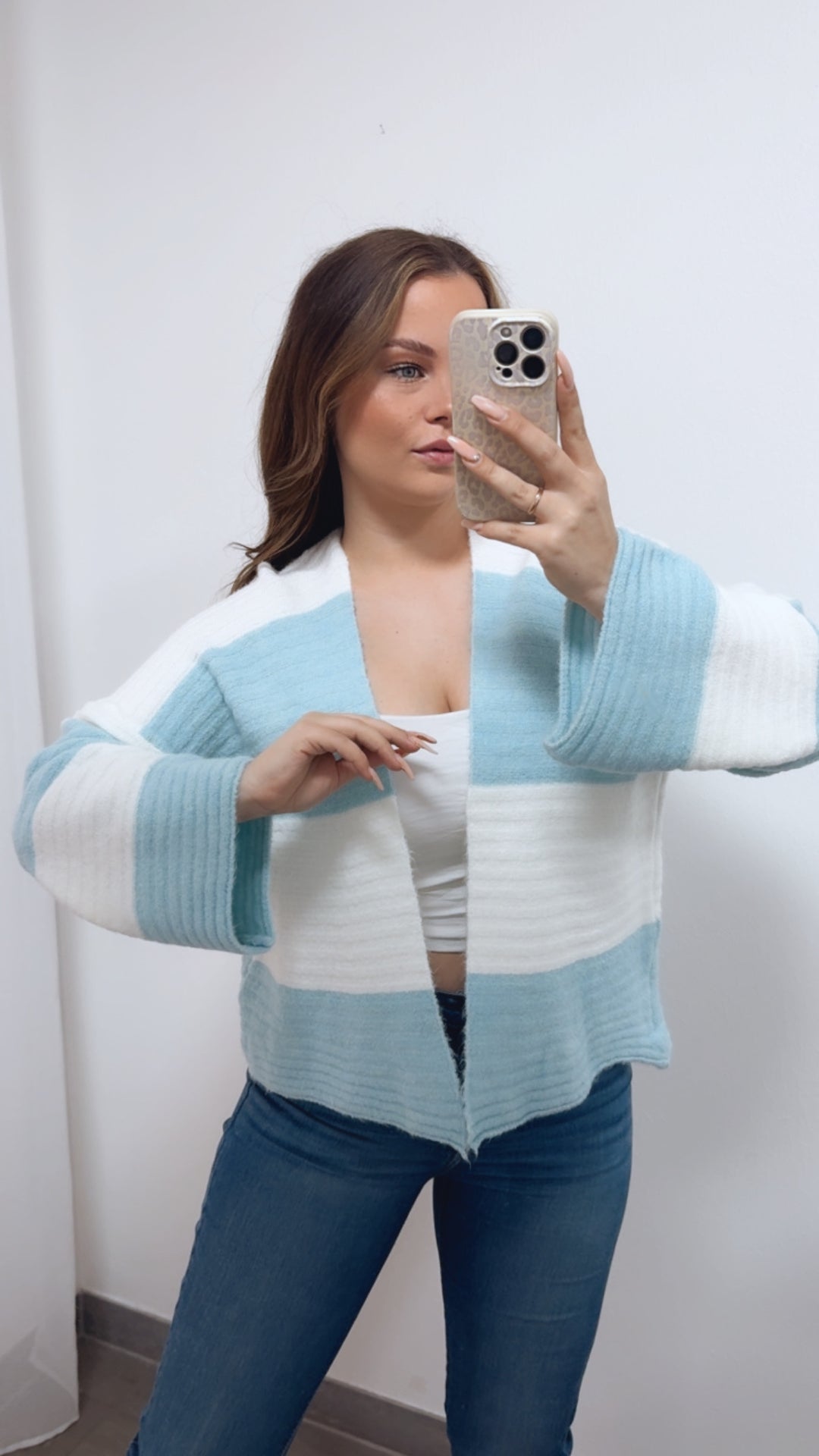 STREIFEN weiter, offener Cardigan / weiss - hell blau Art. 14685