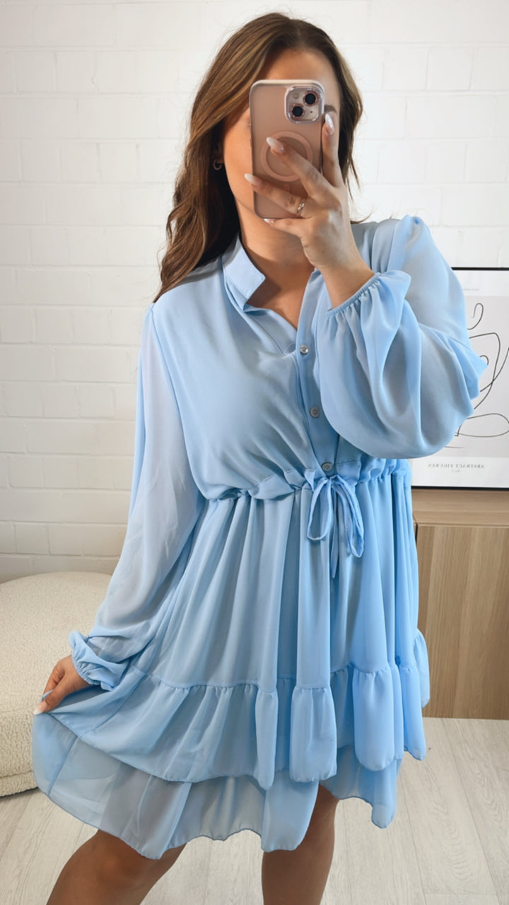 Chiffon Kleid mit verstellbarer Taille / hell blau Art. 9691