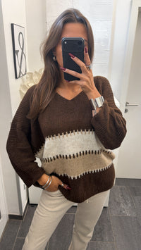 Wollfreier Blockstreifen Pullover / braun - beige - creme Art.16564