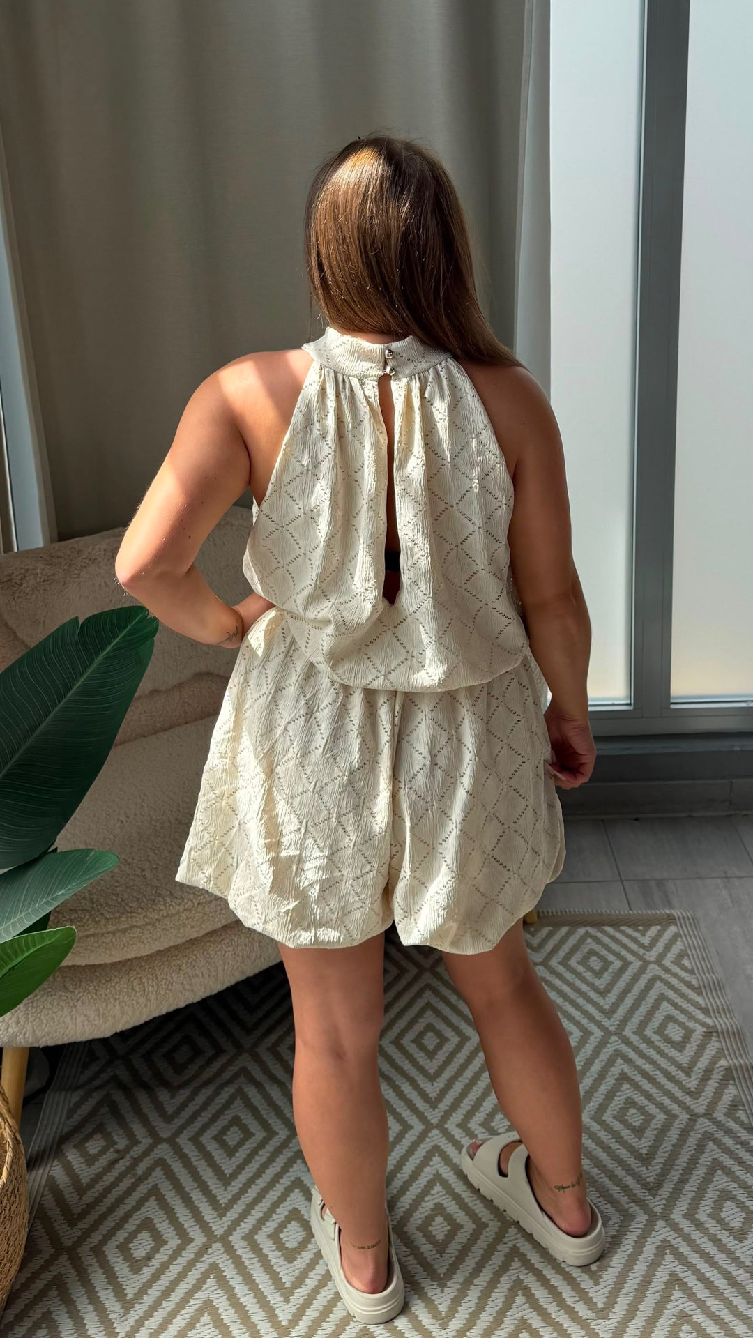 Jumpsuit “Boho Breeze” – Lochmuster / creme beige Art.16006