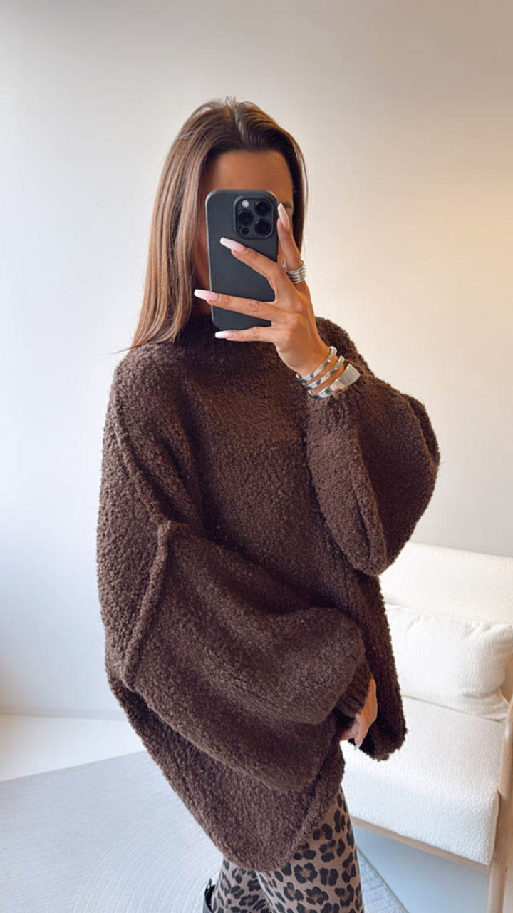 TEDDY oversize Pullover, Stehkragen / dunkel braun Art. 8103