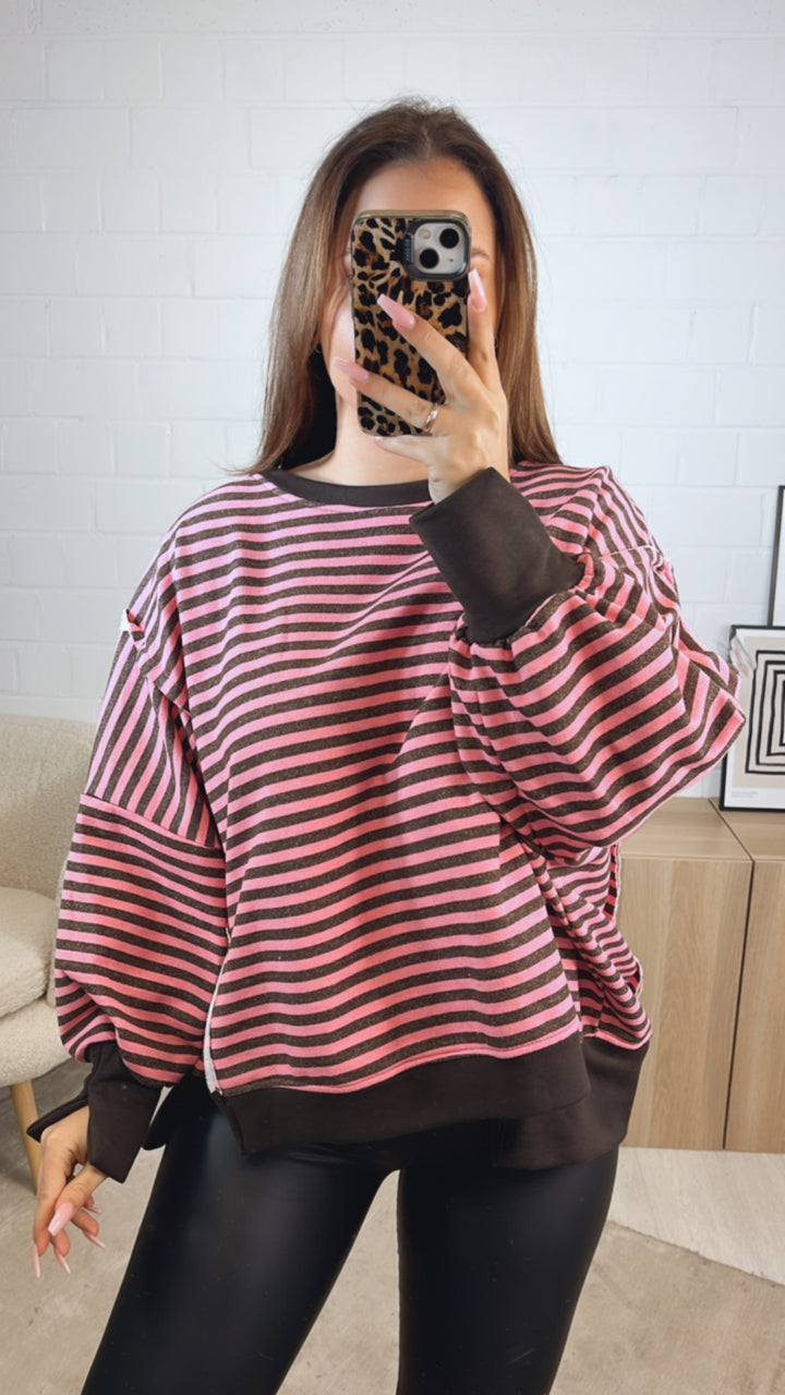 STREIFEN used - Look Sweater / braun - pink Art. 12716